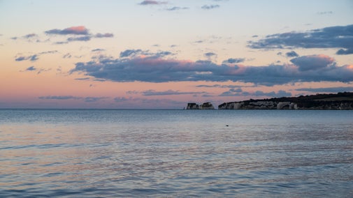 Sunset on Knoll beach in February at Studland Bay, Dorset